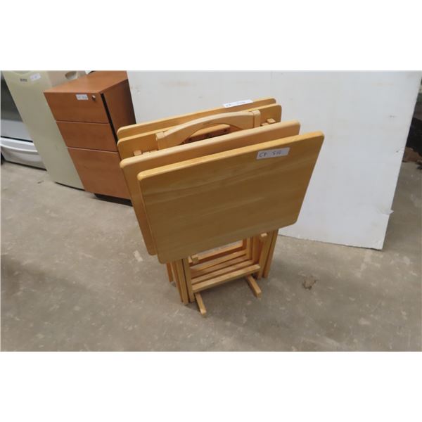 4 Wood Folding TV Tables with Rack 