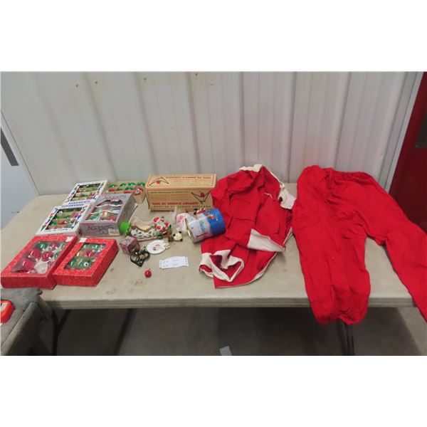 Christmas Ornaments, Tree Stand, Santa Suit 