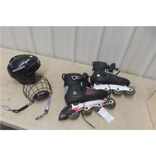 Power 80 Size 10 Roller Blades, Bauer Hockey Helmet with 
