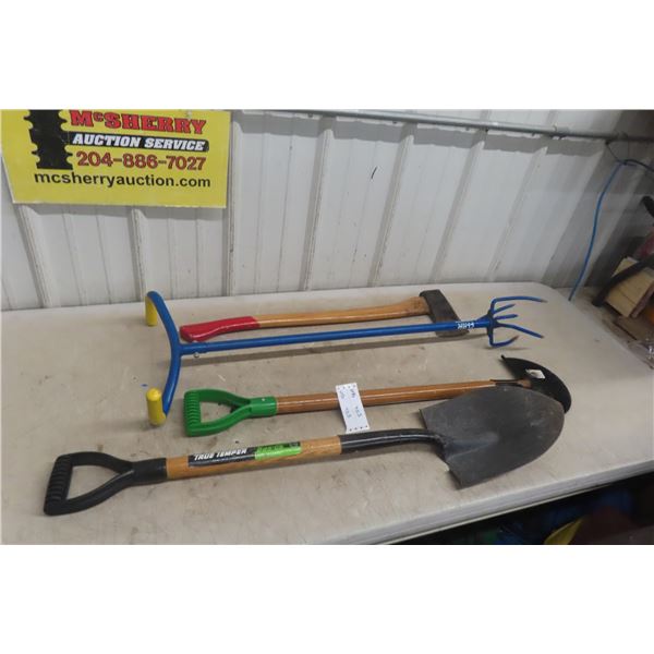4 Hand Yard Tools: Spade, Edger, Garden Claw, Good Axe 