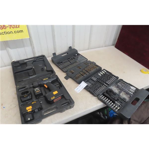Wagner 12V Drill, 2 Batteries, Charger, Drill Bits, Hole Saw, Screw