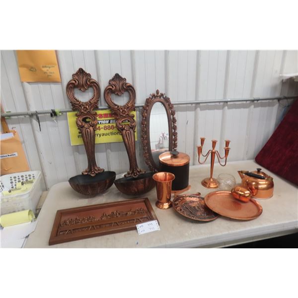 Copper Kettle, Candelabra, Last Supper Picture Tray, Copper