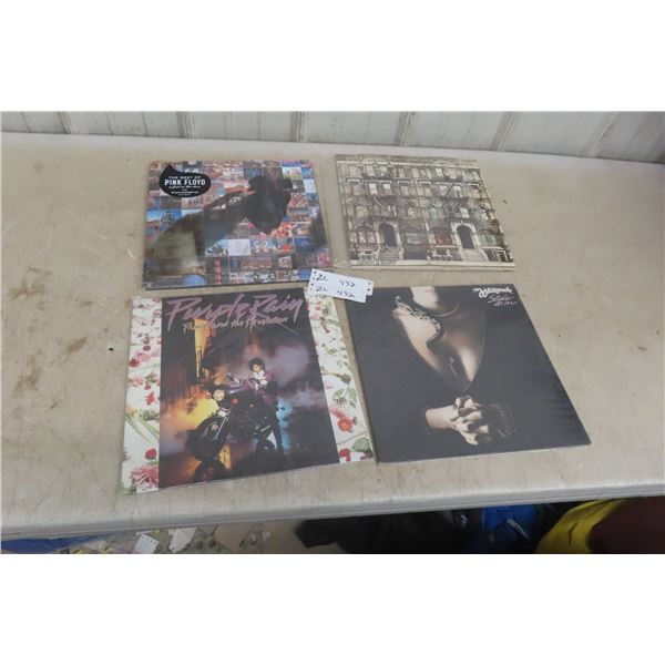 4 Rock and Roll Records: Purple Rain, Pink Floyd, Led Zepplin, 