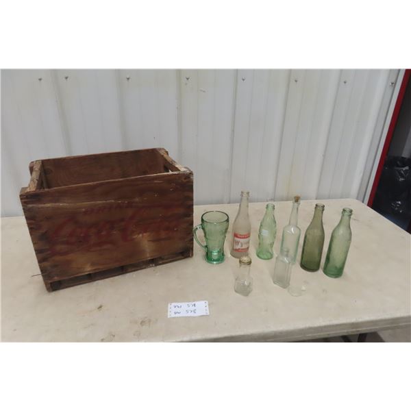 Coca Cola Crate and Old Pop/Medicine Bottles: Wynola, Coke 