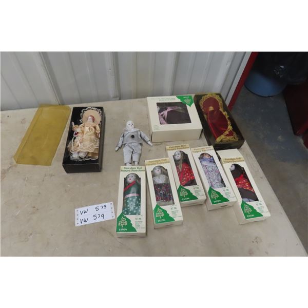 9 Old Porcelain Dolls with Boxes 