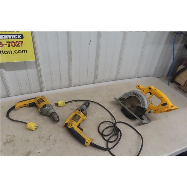 Dewalt Cordless Circular Saw, 2 Power Drills. As Is (Untested)