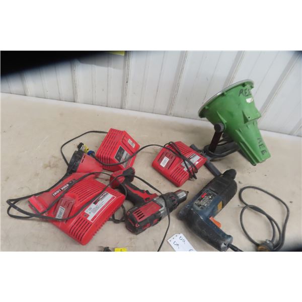 Bosch Power Hammer Drill, Milwaukee Cordless Drill, Flashlight,