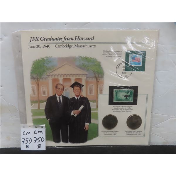 JFK Graduates from Harvard Coin and Stamp Set