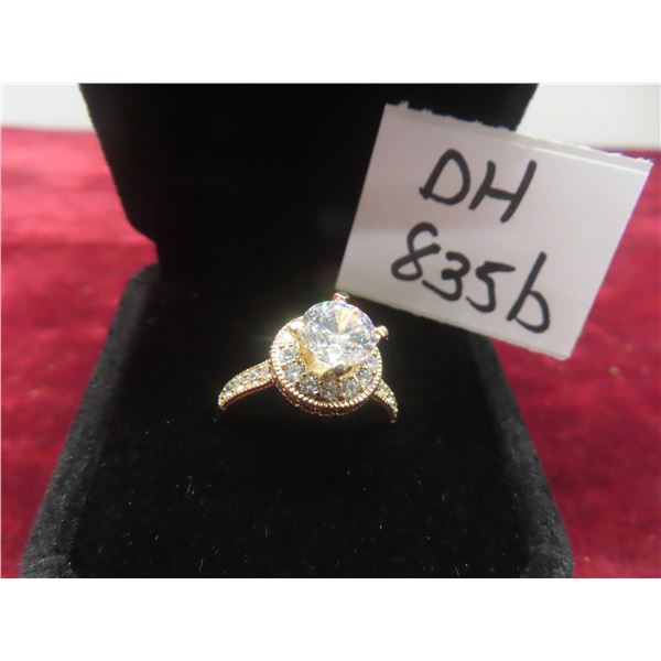 New 18K Gold-Plated 1.0 Ct Cubic Zirconia Luxury Halo Ring, Size 7.