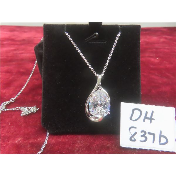 New Platinum-Plated 6.0 Ct Pear-Cut Cubic Zirconia Necklace With Adjustable 16-18" Chain.