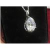 Image 2 : New Platinum-Plated 6.0 Ct Pear-Cut Cubic Zirconia Necklace With Adjustable 16-18" Chain.