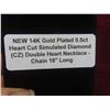 Image 8 : New 14K Gold-Plated 0.5 Ct Heart-Cut Cubic Zirconia Double-Heart Necklace With 18" Chain.