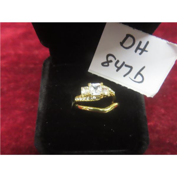 New 14K Gold-Plated 1.0 TCW Princess-Cut Cubic Zirconia Trinity Ring Set, Size 7.