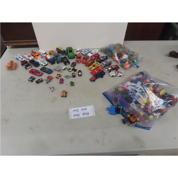 Assortment of Hot Wheels, Diecast Vehicles, Micro Machines, 44 Super Balls, Roblox Mini Figures