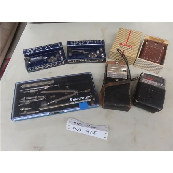 Vintage School and Office Items  StaedtlerProtractor Set, Tri-Signal Telegraph Set, and More