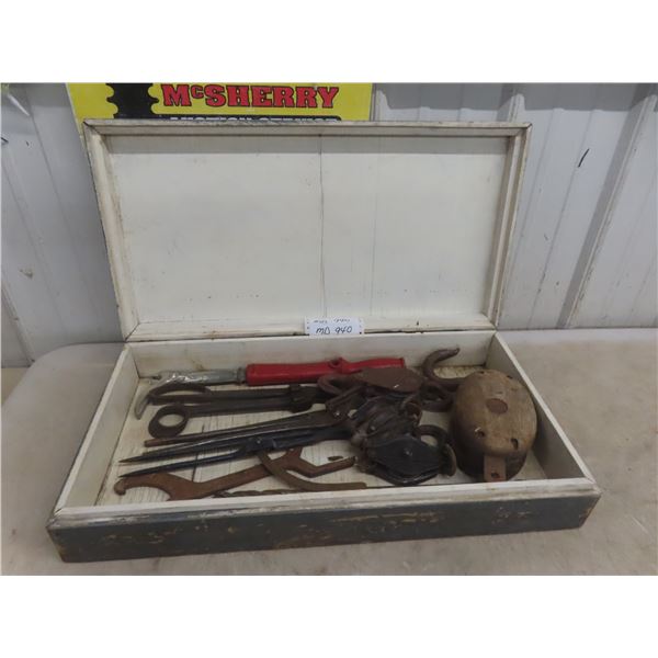 Vintage Tools with Wooden Toolbox