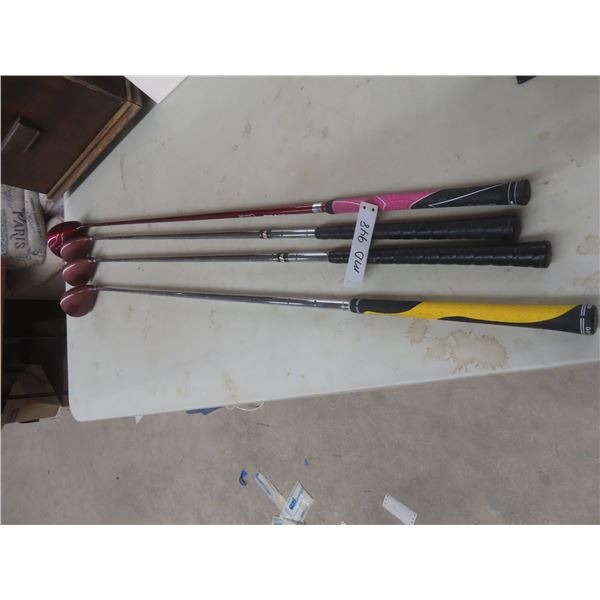 Four Right-Handed Golf Clubs: TNT #3, #5, #7, and Jazz SP Pro 1 Signature Series Gold