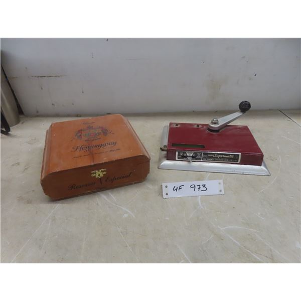 Supermatic Cigarette-Rolling Machine and Wooden Cigar Box