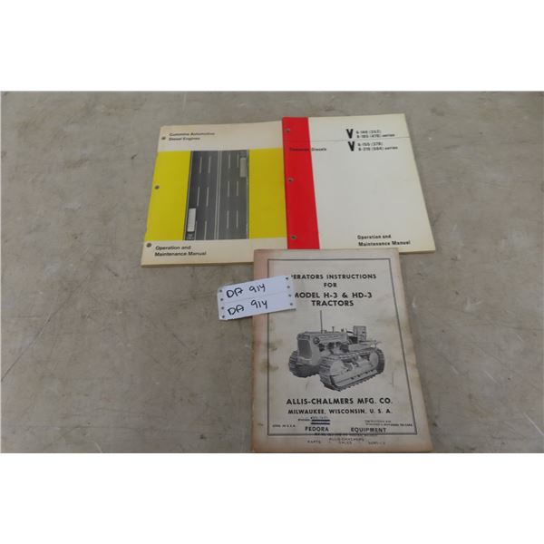 3 Manuals: Allis Chalmers H-3, (2) Cummings Engine 
