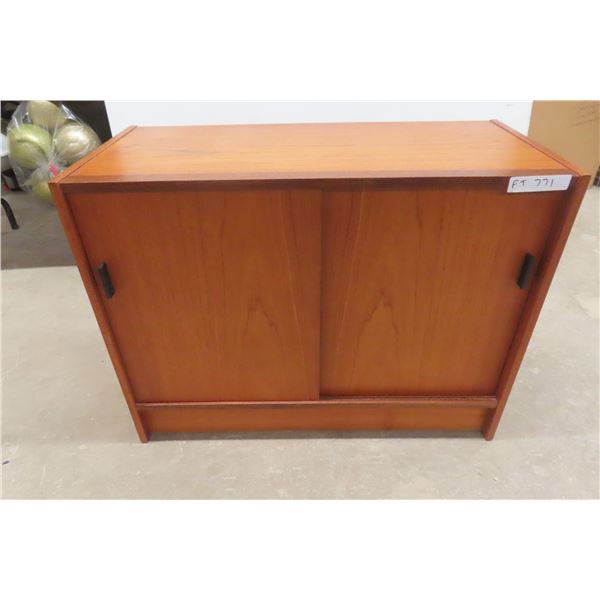 Teak Record Player Stand with Record with Record Storage 