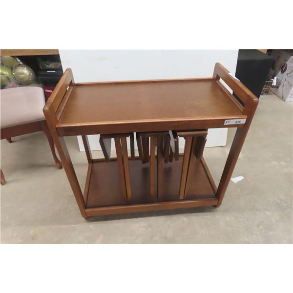 Server Trolley with 3 Folding TV Tables/Stands Tucked Underneath 