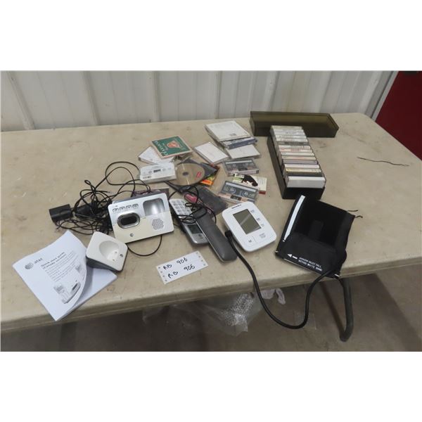 Cordless Phone, Homedics Blood Pressure Tester, Music Cassettes 