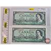 Image 1 : Canada $1 Bill 1954 *Replacement (2 Consecutive) : Beattie/Rasminsky # *BM0354596-354597 (See Pictur