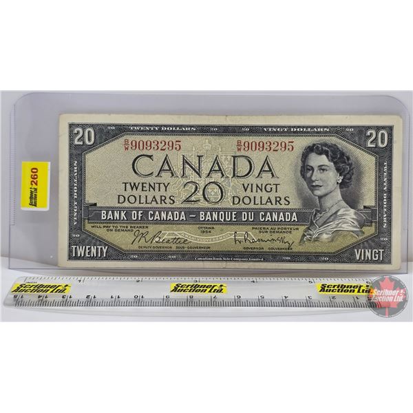 Canada $20 Bill 1954 : Beattie/Rasminsky #BW9093295 (See Pictures for Varieties, Conditions, Serial 