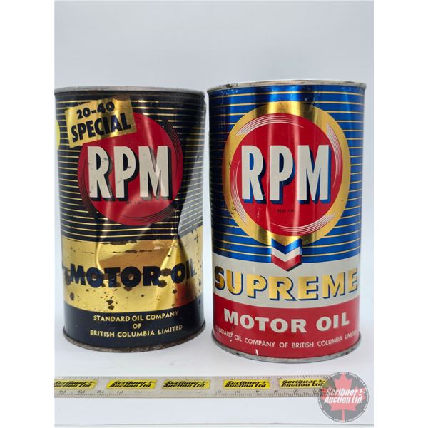 RPM Combo (2) : - 20-40 Special RPM Motor Oil One Imperial Quart Can (6-1/2"H) - RPM Supreme Motor O