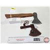 Image 1 : HATCHET : Damascus w/Leather Sheath (Consignor Tag ~ 1/4LB Damascus Hatchet w/Leather Sheath) (Total