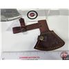 Image 8 : HATCHET : Damascus w/Leather Sheath (Consignor Tag ~ 1/4LB Damascus Hatchet w/Leather Sheath) (Total