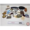 Image 1 : MILITARIA : Patches, Beret, Soldier's Service & Pay Book, Wooden Souvenir Shoe, Belt Clasp, Pen, Pin