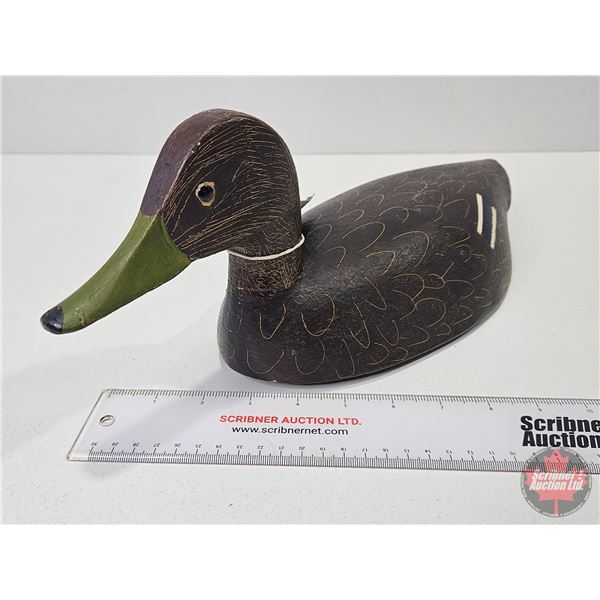 DUCK DECOY : Wooden (Consignor Tag ~ Shannon Cyer : Black Drake)  (Measures : 5-3/4"H x 16-1/4"W x 6