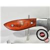 Image 3 : KNIFE : w/Leather Sheath (Consignor Tag ~ Damascus Skinner Gut Knife : Laminated Handle w/Mosaic Pin