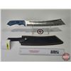Image 1 : KNIFE : Machete w/Leather Sheath (Consignor Tag ~ Damascus Machete : 11" Blade : Waterfall Pattern :