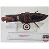 Image 8 : KNIFE : Damascus w/Wooden Handle (Mosaic Pin) and c/w Leather Sheath (Total Length : 10"L)