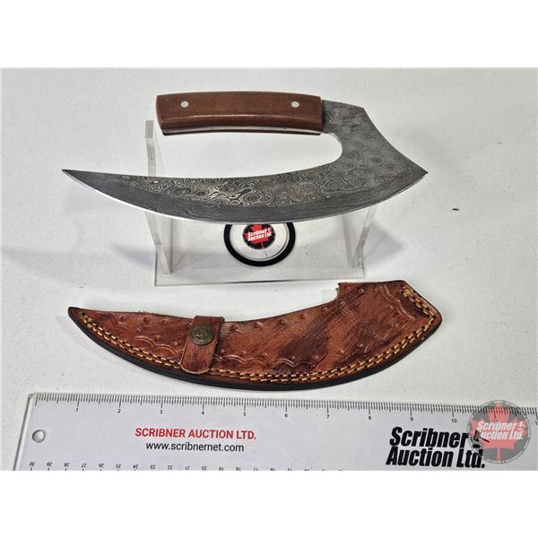 KNIFE : Ulu (Consignor Tag ~ 6" Damascus Ulu) (Total Length : 9-1/2"L)