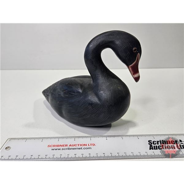 SWAN DECOY : Wooden (Consignor Tag ~ Hand Carved & Painted : Black Swan by Pacific Rim Carvers) (Mea