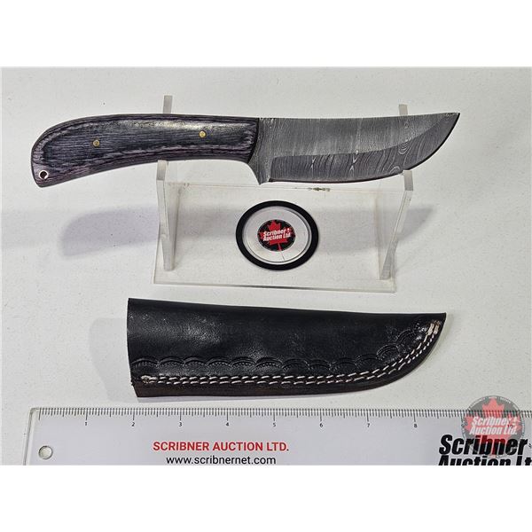 KNIFE : w/Sheath (Consignor Tag ~ Damascus Skinner : Laminate Handle) (Total Length : 9"L)