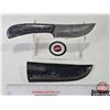 Image 1 : KNIFE : w/Sheath (Consignor Tag ~ Damascus Skinner : Laminate Handle) (Total Length : 9"L)