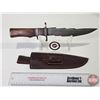 Image 1 : KNIFE : w/Leather Sheath (Consignor Note : Damascus "Stepped" Blade Hunting Knife : Walnut Handle : 