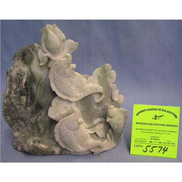 Carved jade mountain carp and lotus