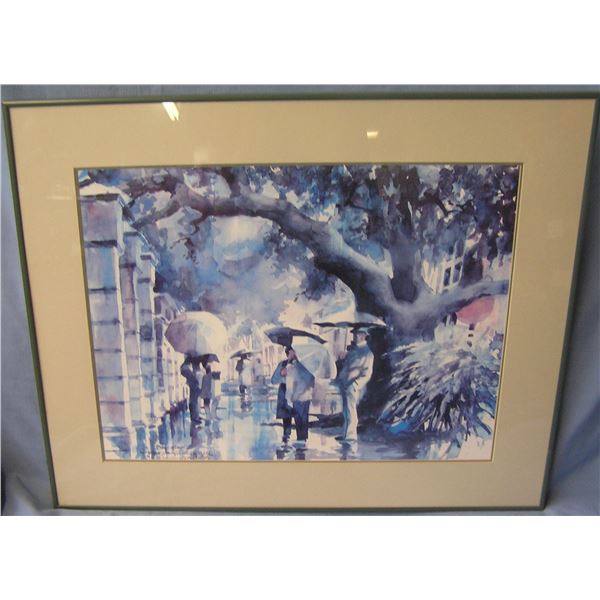 Artist signed lithograph titled Bus Stop