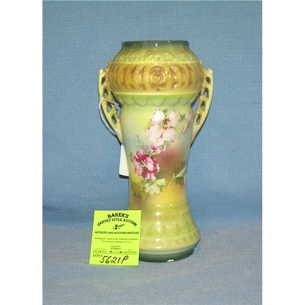 Antique Austrian hand painted floral decorated vase
