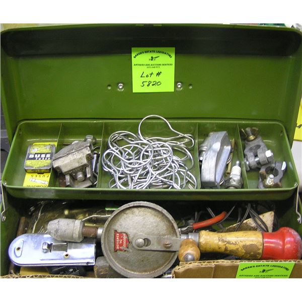 Box full of tools, hardware and accessories