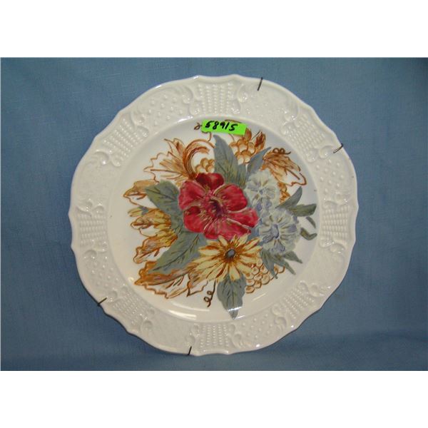 Floral hand painted 10 inch decorated wall plate