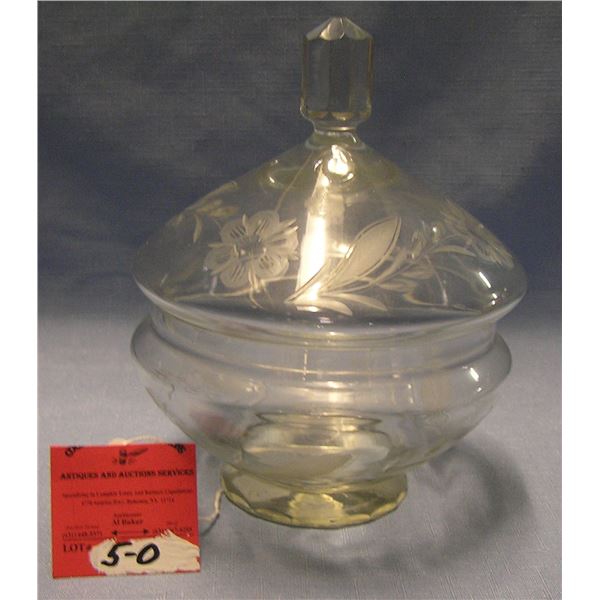 Vintage etched crystal candy jar