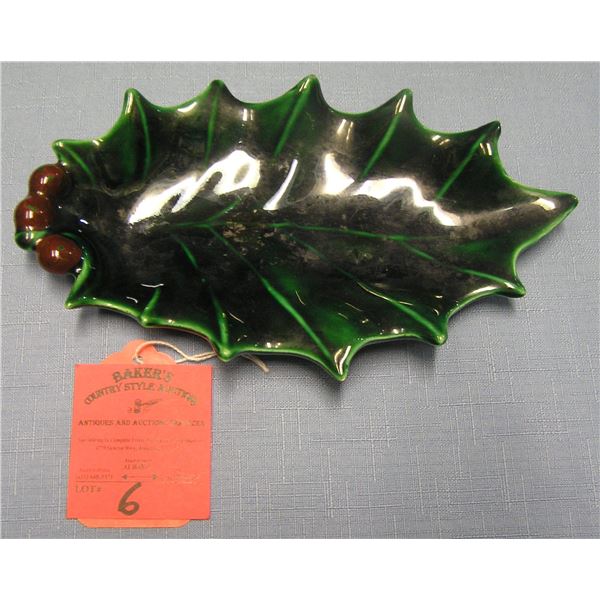 Vintage 1950's leaf shaped art pottery candy dish