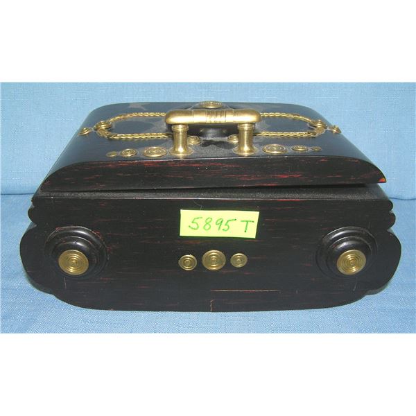 Wood and brass decorated jewelry and trinket box