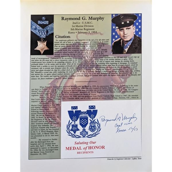 Medal Of Honor Recipient Raymond G Murphy signed citation